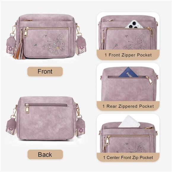 Purple Crossbody Bags Trendy Leather Crossbody Purse Shoulder Handbags for Women